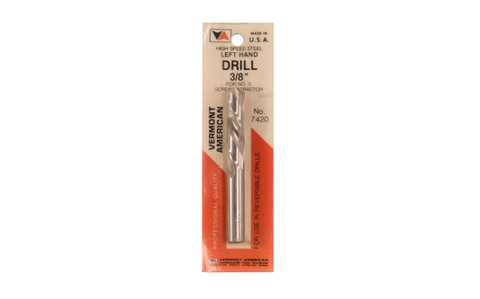 Vermont American 3/8" HSS Left Hand Drill Bit for No. 5 Screw Extractor. Made in USA.