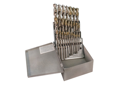WL Fuller HSS Brad Point Drill Bit Set 5/64" to 1/2" by 1/64ths - 28 PC. Sizes in set:  5/64", 3/32", 7/64", 1/8", 9/64", 5/32", 11/64", 3/16", 13/64", 7/32", 15/64", 1/4", 17/64", 9/32", 19/64", 5/16", 21/64", 11/32", 23/64", 3/8", 25/64", 13/32", 27/64", 7/16", 29/64", 15/32", 31/64", & 1/2". Made in USA. 251950286