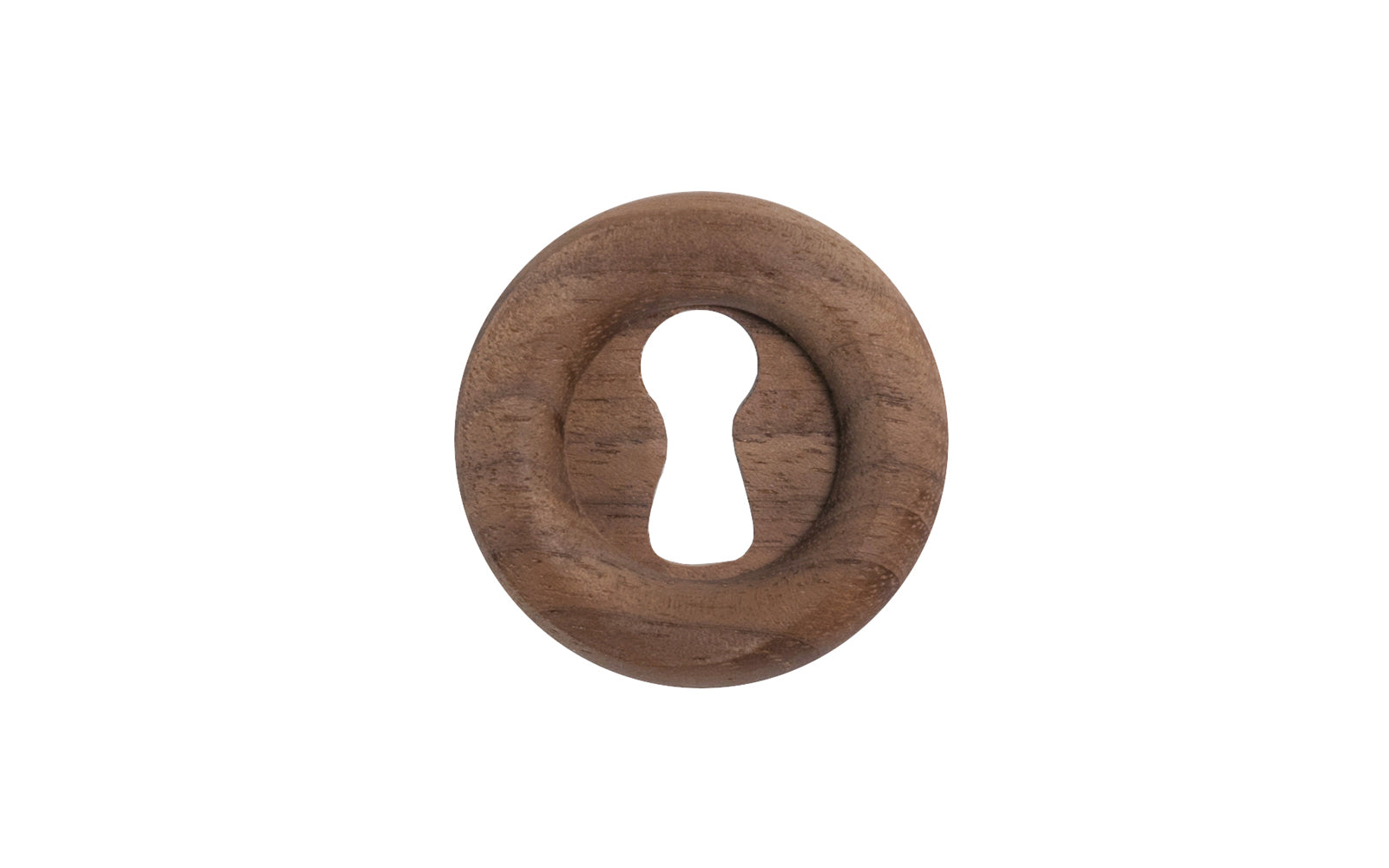 Round Walnut Wood Keyhole. Classic & traditional walnut wood keyhole with a smooth round design. Made of solid unfinished walnut wood. The keyhole may even be stained, painted, or varnished if desired. Available in 1-1/16" & 1-1/4" diameter sizes. Great for drawers, cabinets & furniture.