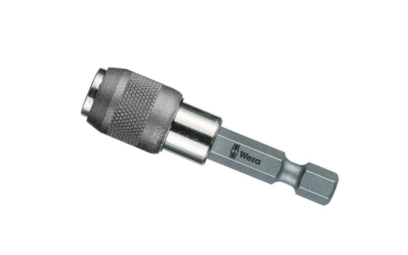 Wera Universal Bit Holder - 52 mm Length "895/4/1 K". Universal holder for the take-up of bits with 1/4" hexagon head drive. 52 mm overall length. With quick-release chuck & strong permanent magnet. 