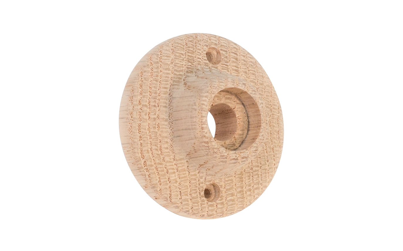 Vintage-style Hardware · Solid Oak Wood Rosette. Made of solid oak ~ 2-1/8" diameter doorknob rosette. For solid doors. 3/4" max inner hub diameter. Unfinished solid oak wood - May even be stained, painted, or varnished if desired. 