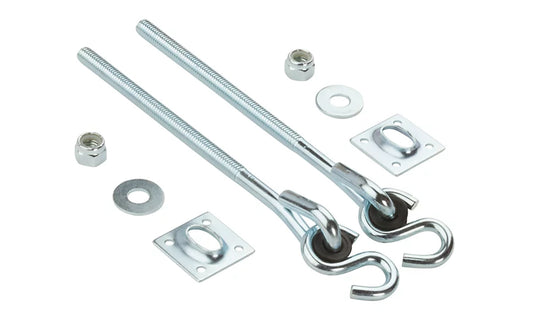 Zinc-Plated Swing Hook Set - Machine Thread. Designed for hanging outdoor equipment on wooden beams. National Hardware Model No. N264-077.