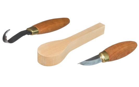 Made in USA • Flexcut's popular Stub Sloyd Knife #KN-53 & Single Bevel Sloyd Hook Knife #KN-52, and a 7-3/4" basswood spoon blank, this kit includes everything you need to carve a spoon by hand. Flexcut Model No. 70 ~ 651646500708