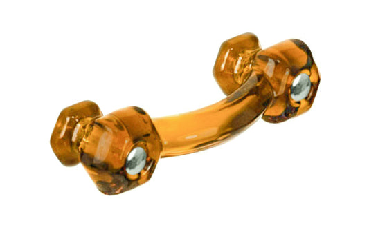 Vintage-style Hardware · Classic & original-style hexagonal glass bridge pull with silver pan head thru-bolts. 3" on centers. Made of genuine glass. Amber glass. Includes a silver pan thru-bolt. Reproduction hexagonal classic glass pull handle. Traditional glass cabinet bridge pull. 3" spacing of screw holes.