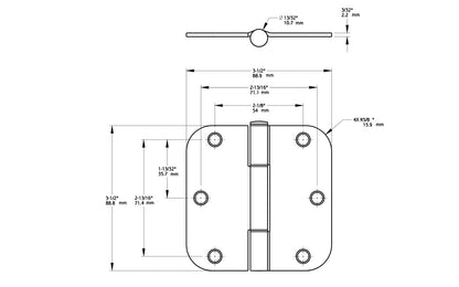 3-1/2" x 3-1/2" size  "Squeak Guard" Door Hinges - 3 Pack. Enables doors to pivot on one edge as they silently open & close. Satin Nickel finish on steel material. 5/8" radius corners. Removable pin. National Hardware Model No. N830-450. 