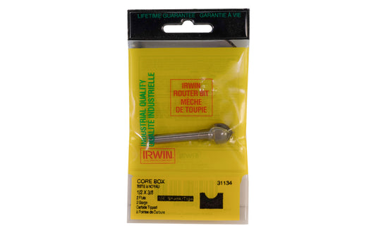 Irwin Carbide 1/2" Core Box Router Bit - Made in USA. Carbide Tipped Router Bit. 2-1/8" overall length. 1/4" shank. Irwin Model No. 31134. Made in USA ~ 042526311345