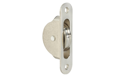 High quality sash pulley designed for sash or hung windows. Formed of solid brass material. Regular size. 1-3/4" wheel diameter. Polished Nickel Finish.