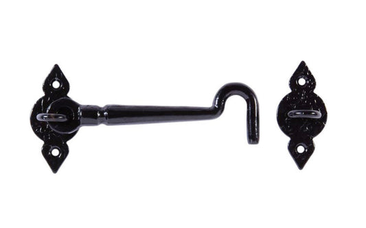 This 6" Black Finish Spear Gate Hook is used for a variety of applications including gates, sheds, & doors. For exterior applications. Coated to withstands harsh weather conditions & prevents corrosion. National Hardware Catalog Model No. N100054.