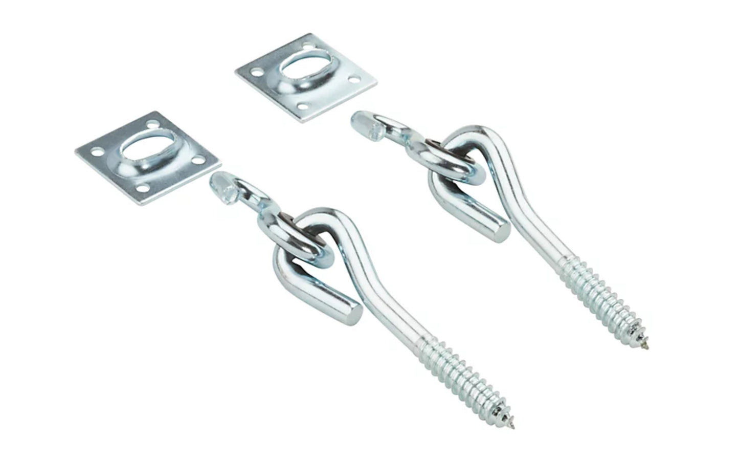Zinc-Plated Swing Hook Set - Wood Screw Thread. Designed for hanging outdoor equipment on wooden beams. National Hardware Model No. N264-069.