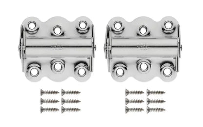 Pair of full surface 2-3/4" hinges with springs, for screen doors & other lightweight utility doors. Made of stainless steel material. N185-703