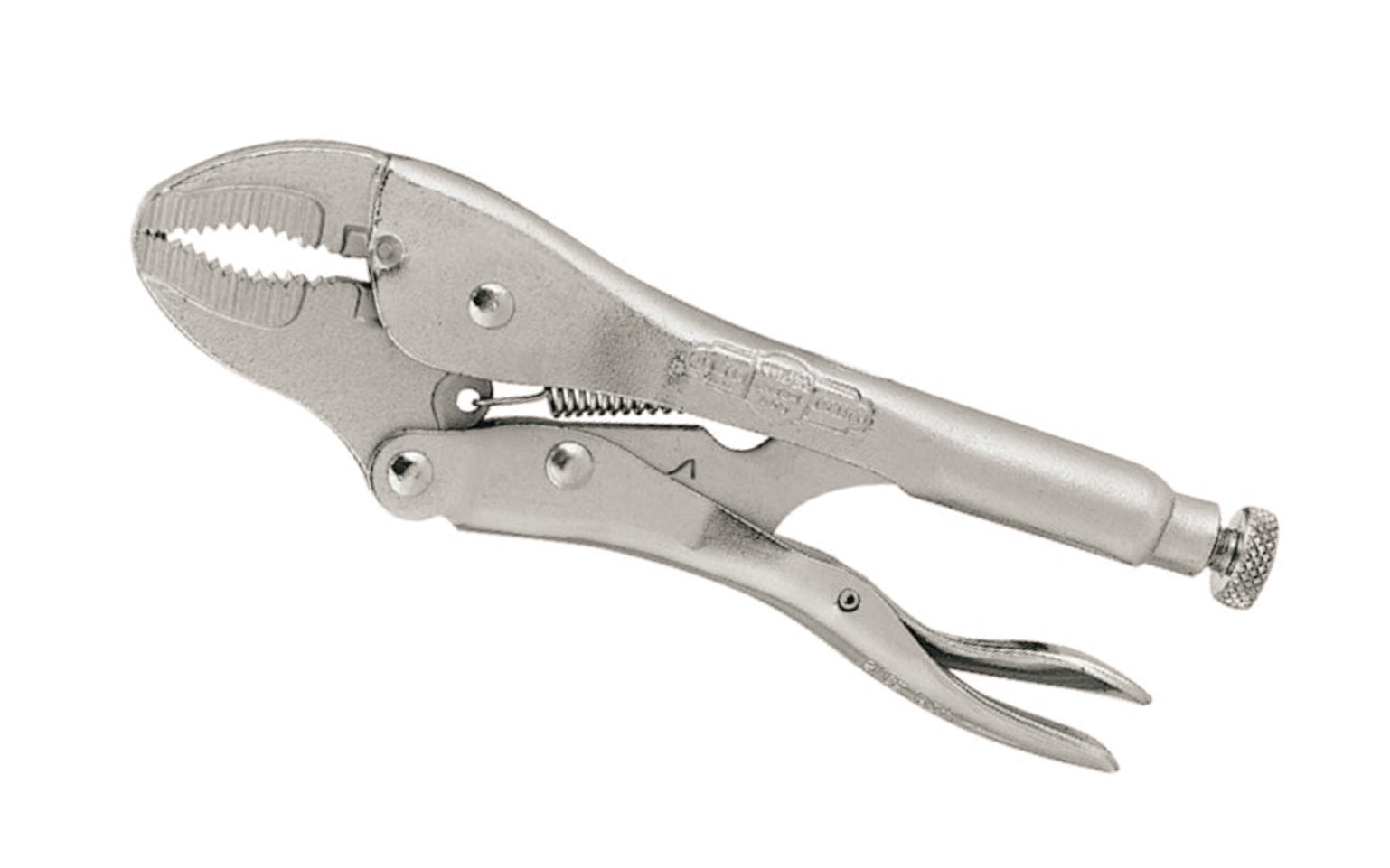Irwin 7" "The Original" Vise Grip Locking Nose Plier. Model 7WR. Item No. 4935578. Turn screw to adjust pressure & fit work. Stays adjusted for repetitive use. Constructed of high-grade heat-treated alloy steel for maximum toughness & durability. Hardened teeth are designed to grip from any angle. 1-1/2" Jaw Capacity.