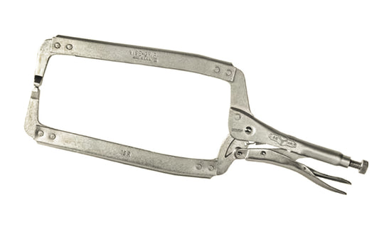 Irwin "The Original" Vise Grip 18" Locking C-Clamp with Regular Tips & 8" Jaw Capacity. The wide-opening jaws provide greater versatility in clamping a variety of shapes. Turn screw to adjust pressure & fit work, stays adjusted for repetitive use. Classic trigger release. Model 18R. Item No. 21. 038548000213