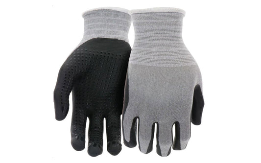 Nitrile Dotted Coated Palm Nylon Gloves. Features a palm with nitrile dots for increased grip. Provides maximum dexterity & tactility. Resistant to abrasions. Available in medium, large, & extra large sizes. Made by Do It.