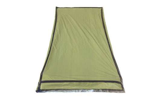 84" x 36" Reusable Bivy Sleeping Bag. Improved technology makes the material more durable &amp; lightweight for ultralight backpackers. The sleeping bag can also be used as a rain shield for camping gear, ground cover and as a reflective warmer. Made by SE.