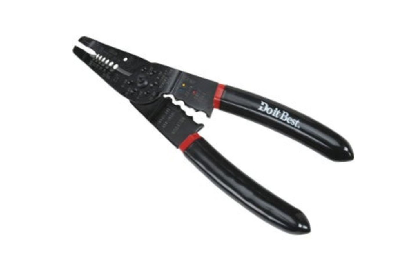 A basic 8" Long Nose Crimper & Stripper Tool. 8" multi-tool strips copper and aluminum wire, solid, or stranded. Strips up to 12 gauge stranded wire, cuts and strips up to 10 gauge solid wire. Cuts and rethreads bolt sizes 4-40, 5-40, 6-32, 8-32, 10-24, and 10-32. 