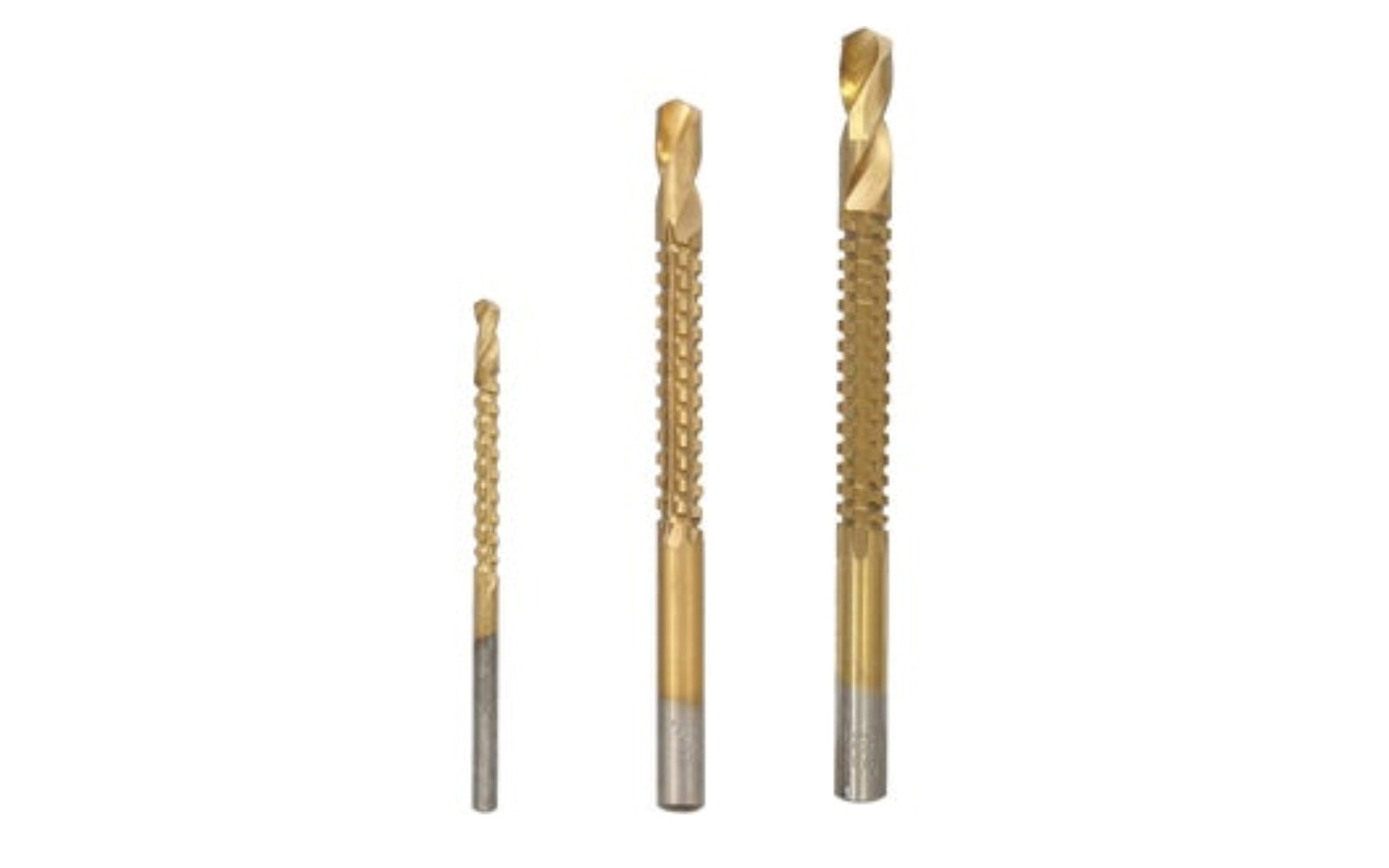 HSS Drill Saw Bit Set Titanium Nitride Coated. Drills & cuts wood, sheetrock, wallboard, plastic, ceiling tile. Specially designed teeth allows for quick, clog-free cutting. Use the drill saw to drill the starting hole, enlarge the hole, or cut out irregular shaped holes with ease. Mayhew Model B51626.