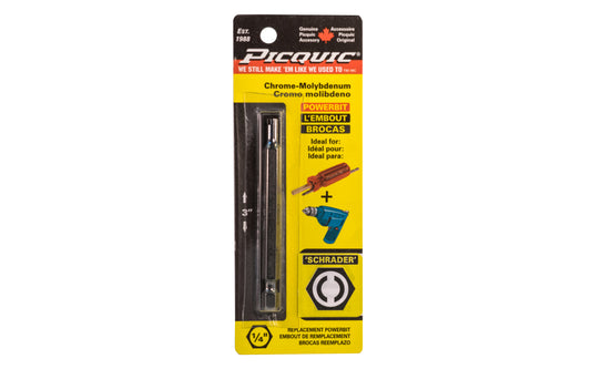 Picquic 3" length powerbit - Schrader Valve Bit. 1/4" hex shank power bits ideal for use in drills & impact drivers. Model 88666.