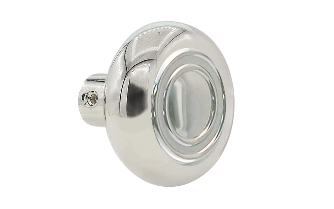 Single Classic Brass Circle-Ring Design Doorknob. Quality hollow core wrought brass doorknob with an attractive circle-ring design. Reproduction Brass Door Knob. Traditional Threaded Brass Knobs. Polished Nickel Finish.