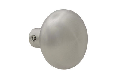 Single Classic Brass Plain Design Doorknob. Quality hollow core wrought brass doorknob with an attractive smooth design. Reproduction Brass Door Knob. Traditional Threaded Brass Knobs. Brushed Nickel Finish.