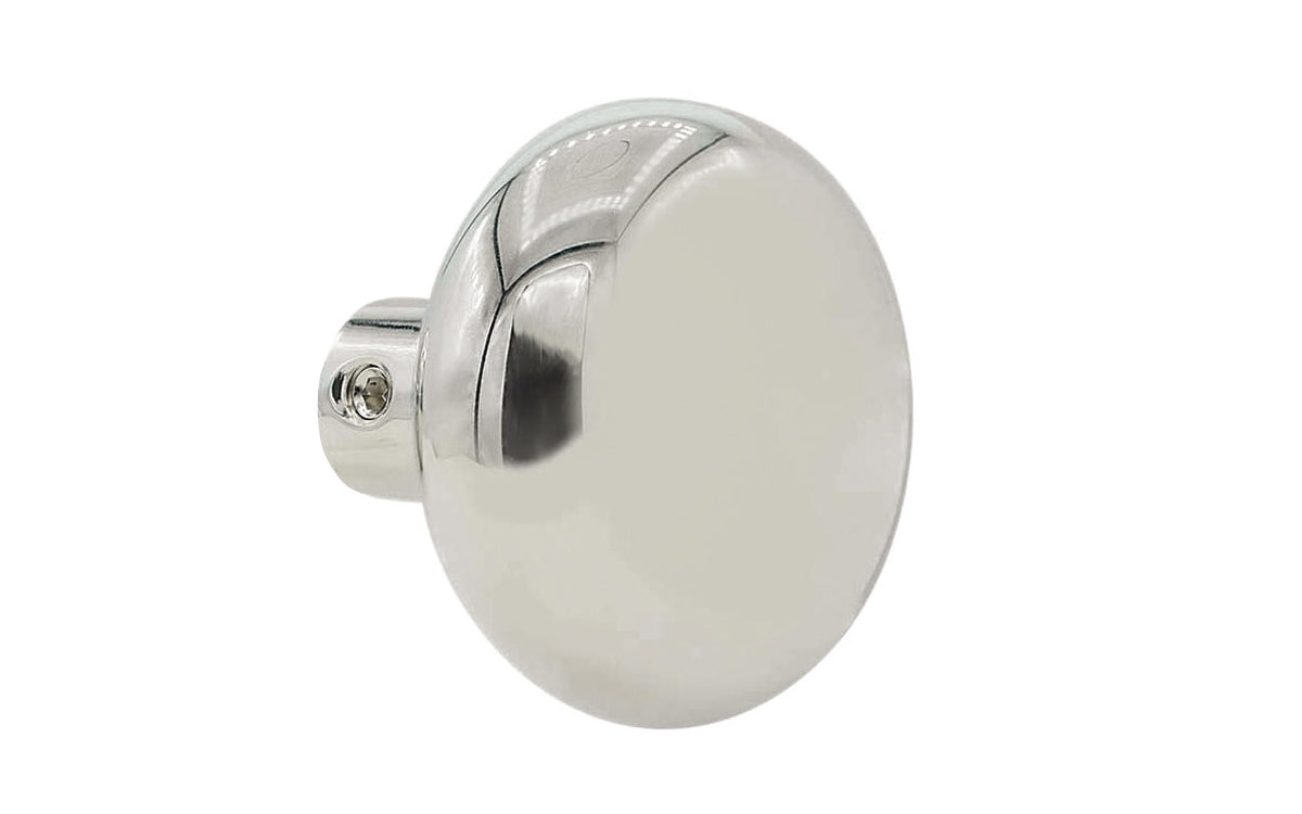 Single Classic Brass Plain Design Doorknob. Quality hollow core wrought brass doorknob with an attractive smooth design. Reproduction Brass Door Knob. Traditional Threaded Brass Knobs. Polished Nickel Finish.