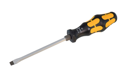 Wera Slotted Screwdriver "Chiseldriver". Designed for screwdriving, chiseling, mortising & slackening stuck screws. Available in 1.0 x 5.5 mm Slot, 1.2 x 7.0 mm Slot, 1.6 x 9.0 mm Slot, & 1.6 x 10.0 mm Slot sizes. Kraftform 932 A Series. Slot screwdriver. Non-roll Hexagonal handle.