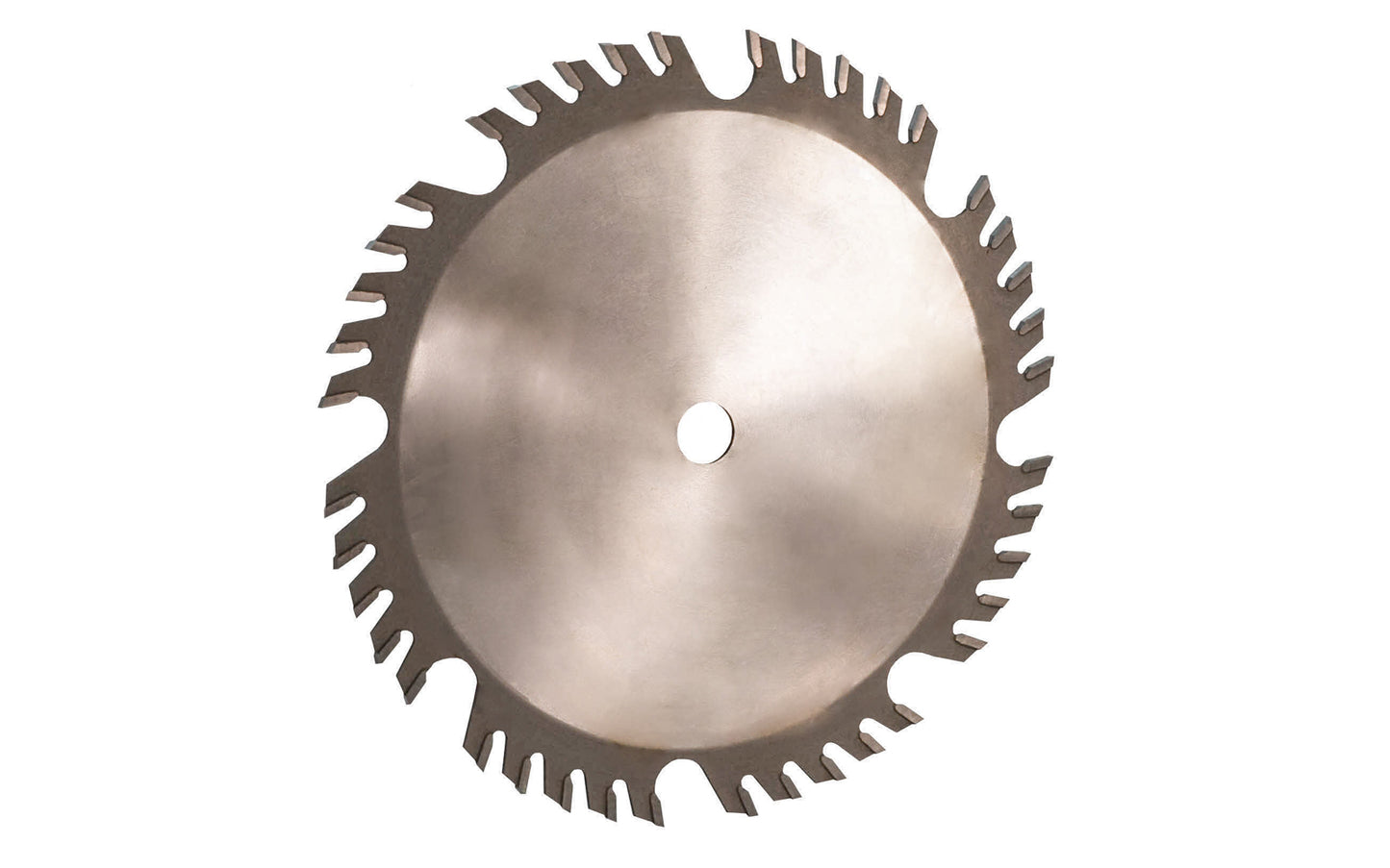 Japanese 8" circular saw blade with carbide teeth made by Sanwa. 40 tooth saw blade for woodworking. Grind: Four Teeth & Raker Style. 0.12" kerf. Sanwa model L55200. Made in Japan.