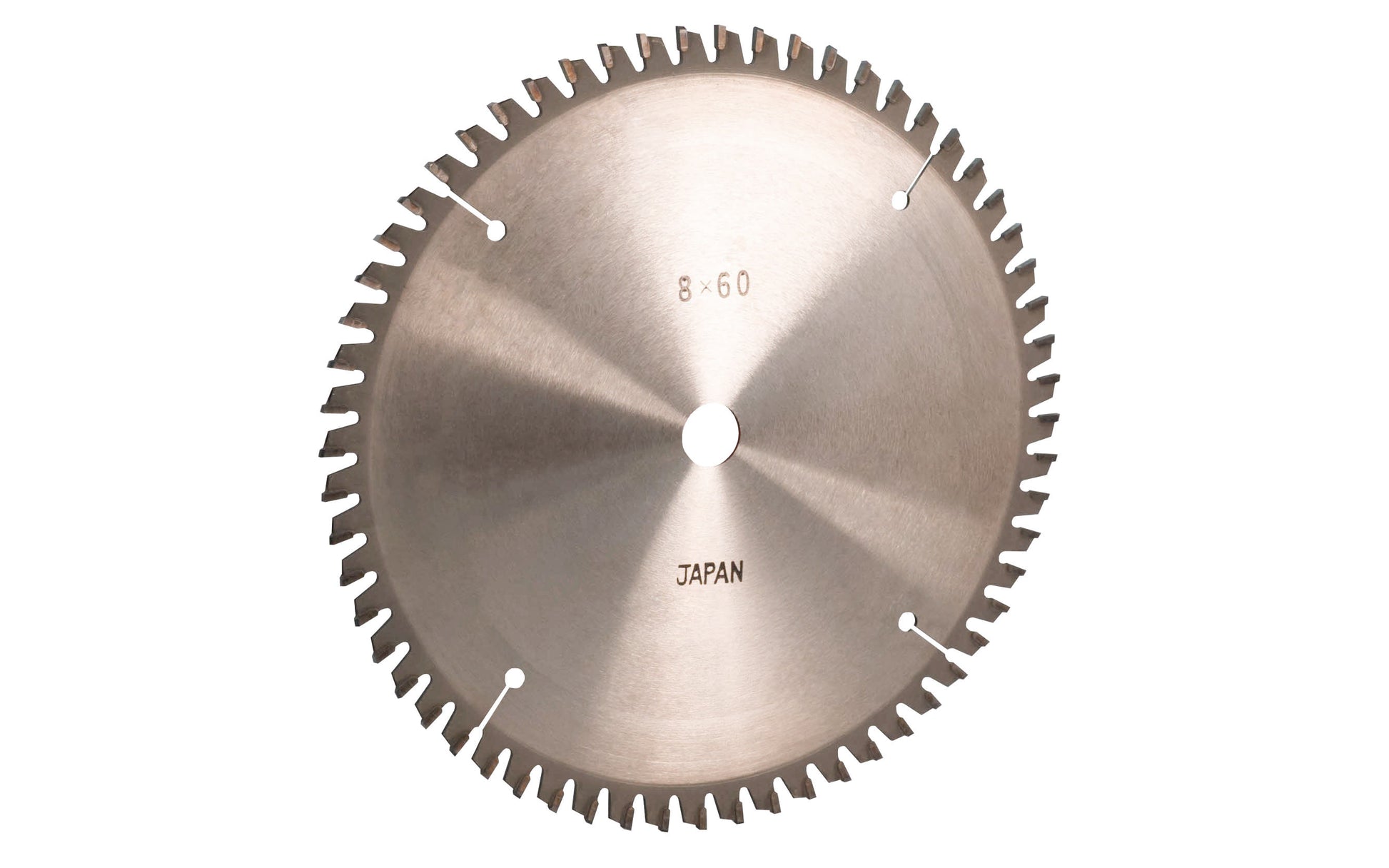 Japanese 8" circular saw blade with carbide teeth made by Sanwa. 0° Hook Angle. 60 tooth saw blade for woodworking. Grind: TCG saw blade - Triple Chip Grind style. 0.11" kerf. Sanwa model ST 0860Z. Zero degree hook angle. Made in Japan.