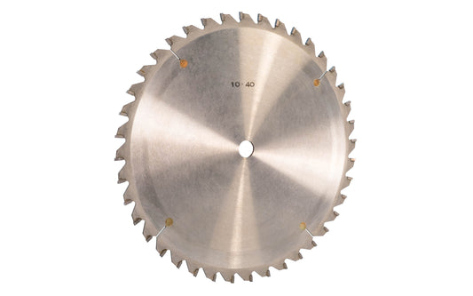 Japanese 10" zero degree hook circular saw blade with carbide teeth made by Sanwa. 40 tooth saw blade for woodworking. Grind: TCG saw blade - Triple Chip Grind style. 0.12" kerf. 0° hook angle. Sanwa model ST 1040Z. Made in Japan.