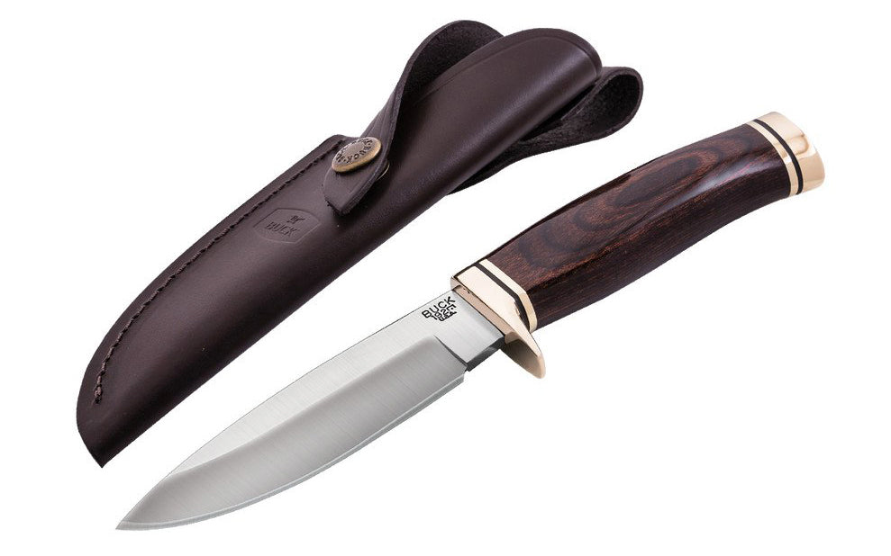 This 192 Vanguard Fixed Blade Knife & Leather Sheath from Buck Knives is a classic & is made for field work & big game hunters. The contoured handle & safety guard make maneuvering through field dressing a breeze. The drop point blade is made from industry standard 420HC stainless steel blade for supreme edge retention