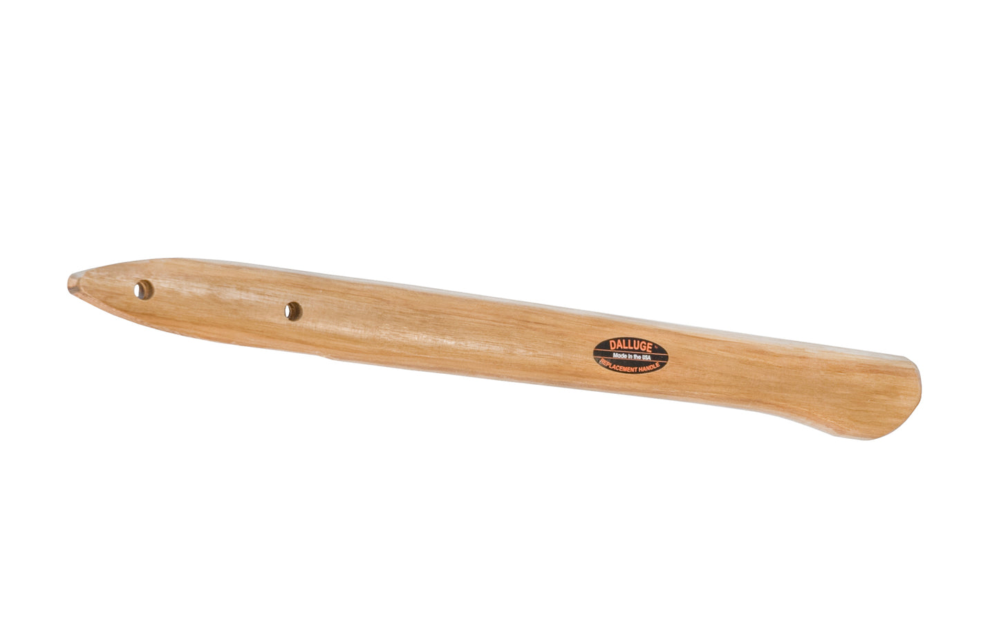 The Dalluge 03800 replacement handle is a sleek 15-1/2" straight, aerodynamically contoured handle made from top quality American hickory machine-gauged to precise balance, then double-sanded, buffed & lacquered to assure maximum comfort. 03800. Includes 2 male & 2 female patch screws, & two hex wrenches.  Vaughan & Bushnell Mfg.   Made in USA.