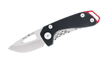 Buck Knives 417 Budgie Folding Knife with Black Textured Handle with Black Textured Handle blade ensures maximum edge retention & ease of resharpening for long use. G10 handle offers the grip & durability to match that of the superior blade performance. Accessorized with pocket clip & lanyard hole. Model 0417BKS1-B