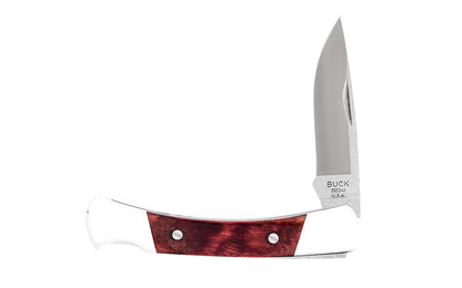 Buck Knives 503 Prince Pocket Folding Knife is a classic, compact everyday carry. Smaller than the "Squire" knife, the Prince knife has a slimline design for easy carry. The lockback design makes it easy to open & close. Handsome DymaLux red wood with nickel silver bolsters. Made in USA. 033753092015. Model 0503RWS-B