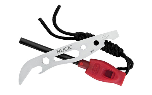 Buck Knives 837 Selkirk Firestarter is designed to help maximize survival in rugged & tough situations. From building fires to signaling for help, the Fire Starter features many helpful tools: striker notch, bottle opener, straight bit screwdriver, 1/4" hex for driver bits, line tensioner & 2-1/4" ferrocerium striker.