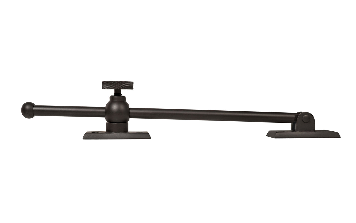 Vintage-style Classic & Premium Solid Brass Casement Adjuster Stay ~ 10" Length. For securing outswing casement windows. It has a durable pivot turn with a knurled knob for smooth & secure operation. Oil Rubbed Bronze Finish