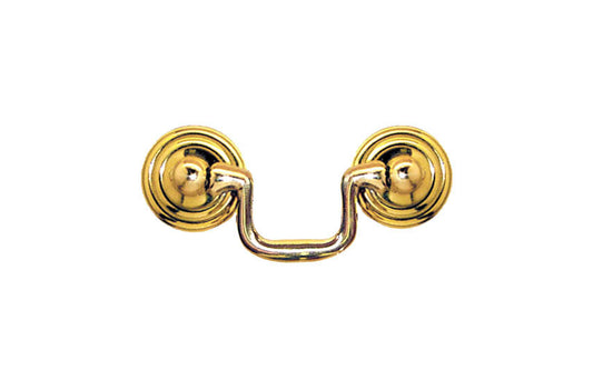 Solid Brass Colonial-Style Drop Pull ~ 2" On Centers - Non-Lacquered Brass (Will patina over time)