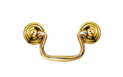 Solid Brass Colonial-Style Drop Pull ~ 2-1/2" On Centers - Non-Lacquered Brass (Will patina over time)