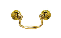 Solid Brass Colonial-Style Drop Pull ~ 3" On Centers - Non-Lacquered Brass (Will patina over time)