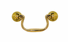 Solid Brass Colonial-Style Drop Pull ~ 3-1/2" On Centers - Non-Lacquered Brass (Will patina over time)