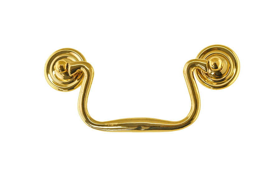 Solid Brass Colonial-Style Drop Pull ~ 4" On Centers - Non-Lacquered Brass (Will patina over time)