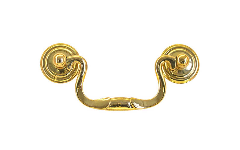 Solid Brass Colonial-Style Drop Pull ~ 3" On Centers - Non-Lacquered Brass (will patina over time)