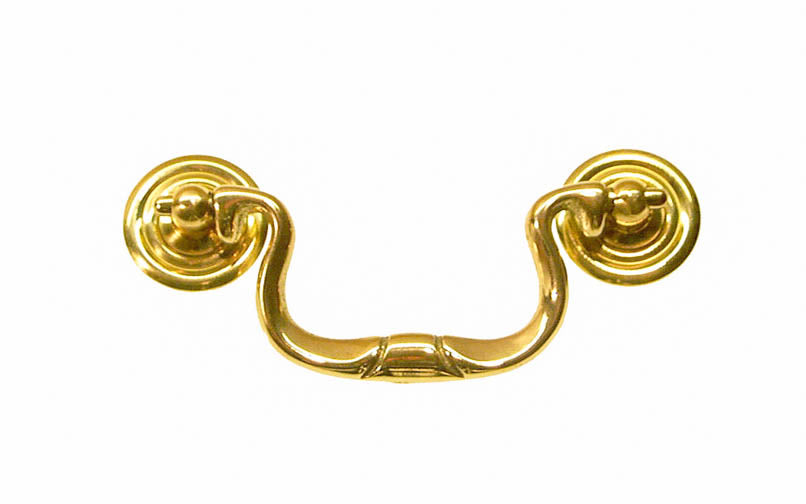 Solid Brass Colonial-Style Drop Pull ~ 3-1/2" On Centers - Non-Lacquered Brass (will patina over time)