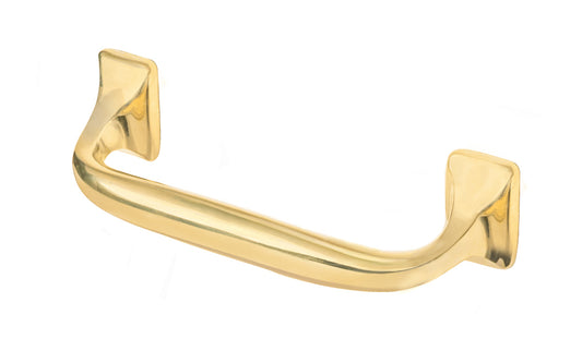 Vintage-style Hardware · A stylish & classic solid brass offset handle pull with 3-1/2" center to center holes. Excellent for use in kitchens, on drawers, file cabinets, furniture. 3-1/2" on centers. Unlacquered Brass (Will patina over time). Non-Lacquered Brass.