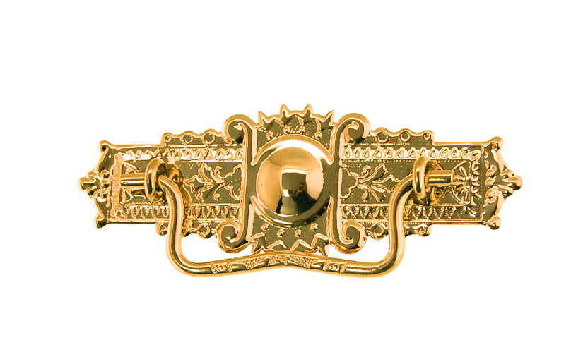 Vintage-style Hardware · Traditional & classic ~ Made of high quality solid brass material ~ 3" spacing of screw holes ~ Includes an ornate stamped brass backplate ~ Designed in a traditional Eastlake style, but suitable for different traditional & period decors, including Victorian ~ Ornate style
