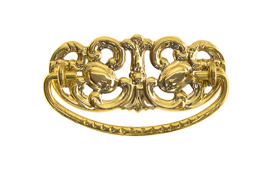 Brass Victorian Drop Pull ~ 3" On Centers - Non-Lacquered Brass (will patina over time) ~ Vintage-style Hardware · Traditional & classic ~ Made of high quality solid brass material ~ 3" spacing of screw holes ~ Includes an ornate stamped brass backplate ~ Designed in a traditional Victorian style, but suitable for different traditional & period decors ~ Ornate style