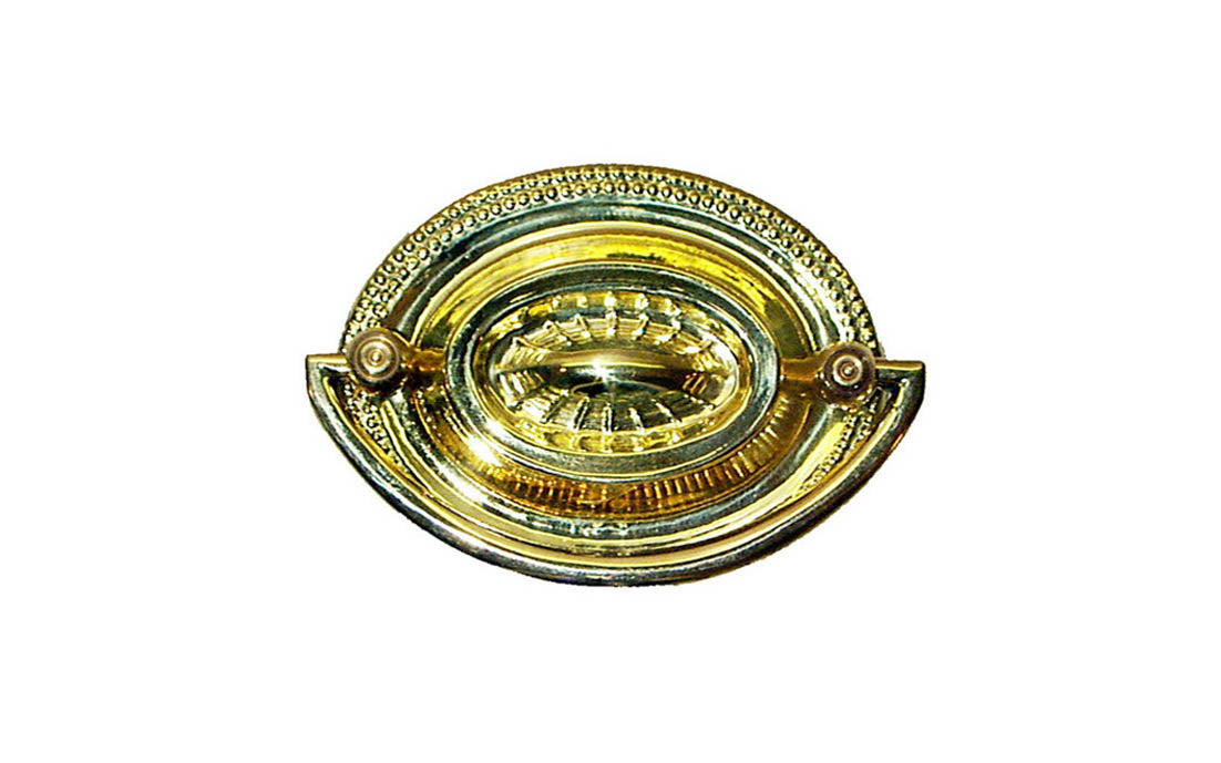 Brass Oval Heppelwhite Drop Pull ~ 2-1/2" On Centers - Designed in a traditional Heppelwhite & Sheraton style with a lovely sunburst pattern - Non-Lacquered Brass