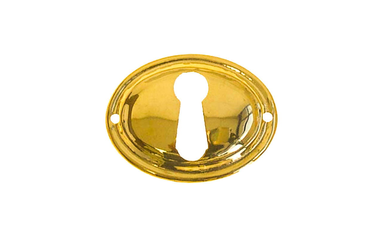Stamped Brass Horizontal Oval Keyhole ~ Non-Lacquered Brass (will patina naturally over time)Vintage-style Hardware · This traditional & classic Stamped Brass Horizontal Oval Keyhole is an attractive & stylish keyhole piece made of quality stamped brass material with a nice trim, & adds some character & style to your cabinets, drawers, & furniture. Non-lacquered brass