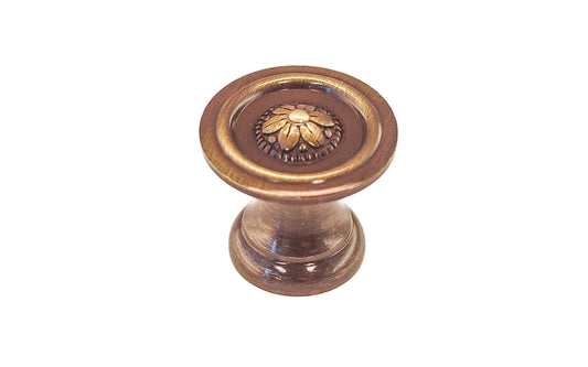 Solid Brass "Flower" Knob ~ 1" Diameter ~ Antique Brass Finish