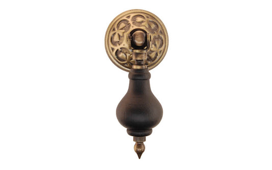 Ebonized Wood Drop Pull with Antique Brass Rosette