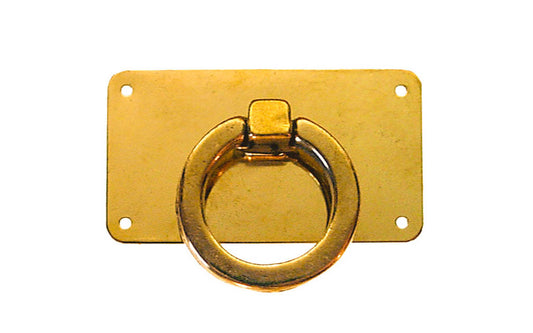 Solid Brass Drop Ring Pull with Rectangle Plate ~ Non-Lacquered Brass (will patina naturally over time)