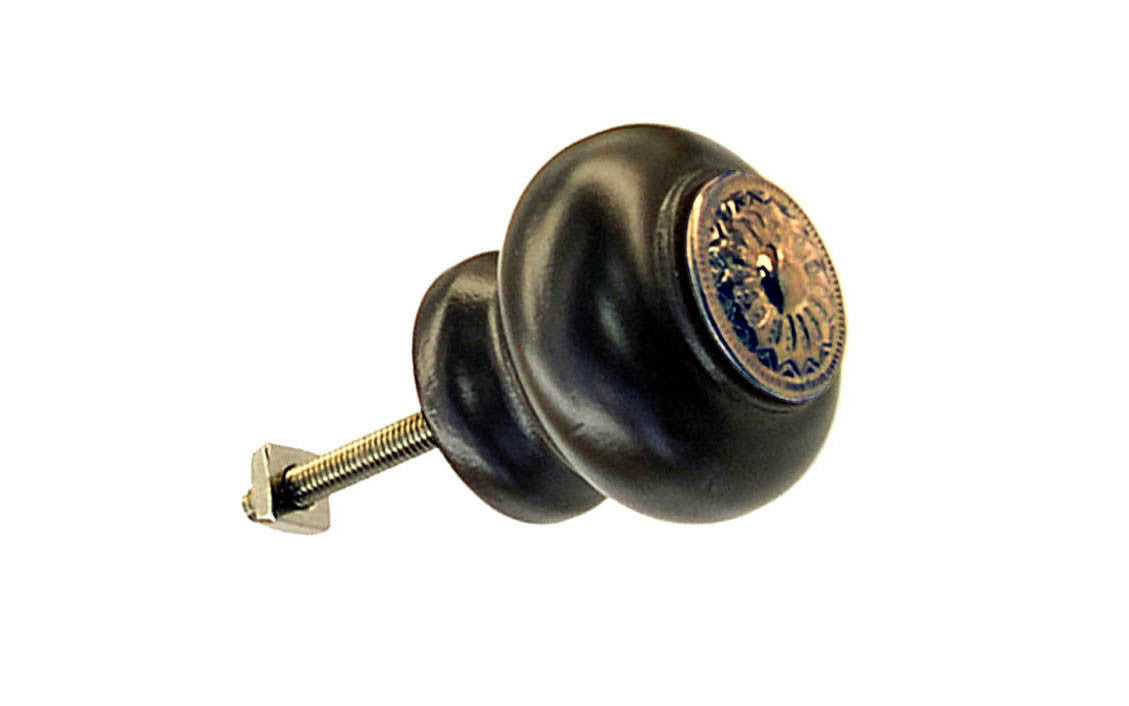 Ebonized Wood Knob with Antique Brass Plate